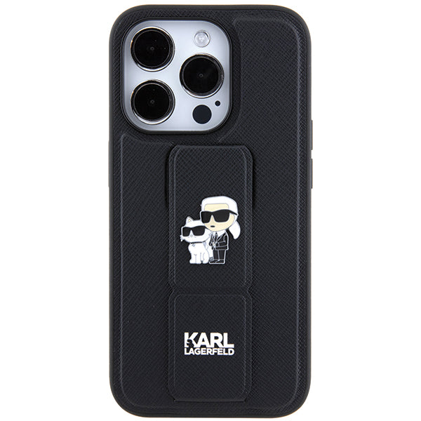 Custodia MagSafe per Apple iPhone 14 Pro, Karl Lagerfeld, Saffiano Gripstand Karl & Choupette, Nera