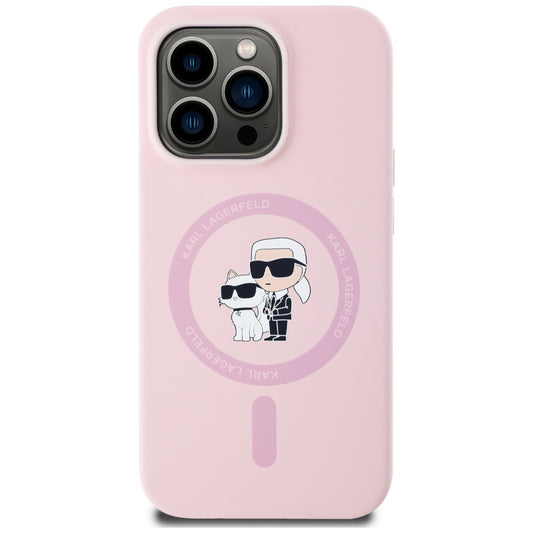 Custodia MagSafe per Apple iPhone 14 Pro, Karl Lagerfeld, Silicone Karl & Choupette, Rosa