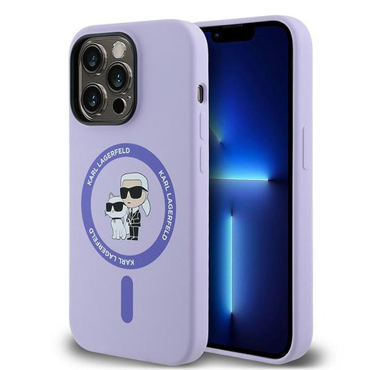 Custodia MagSafe per Apple iPhone 14 Pro, Karl Lagerfeld, Silicone Ring Karl & Choupette, Viola