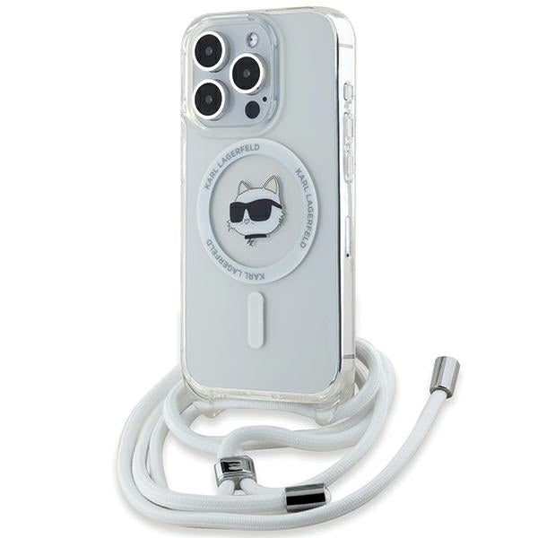 Custodia MagSafe per Apple iPhone 14 Pro Max, Karl Lagerfeld, IML Crossbody Choupette's Head con Tracolla, Trasparente