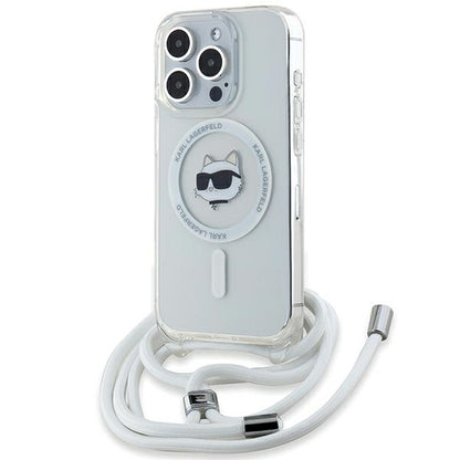 Custodia MagSafe per Apple iPhone 14 Pro Max, Karl Lagerfeld, IML Crossbody Choupette's Head con Tracolla, Trasparente