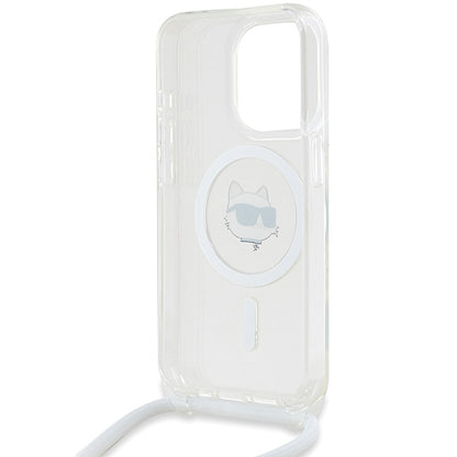 Custodia MagSafe per Apple iPhone 14 Pro Max, Karl Lagerfeld, IML Crossbody Choupette's Head con Tracolla, Trasparente