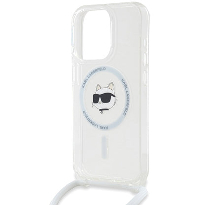 Custodia MagSafe per Apple iPhone 14 Pro Max, Karl Lagerfeld, IML Crossbody Choupette's Head con Tracolla, Trasparente
