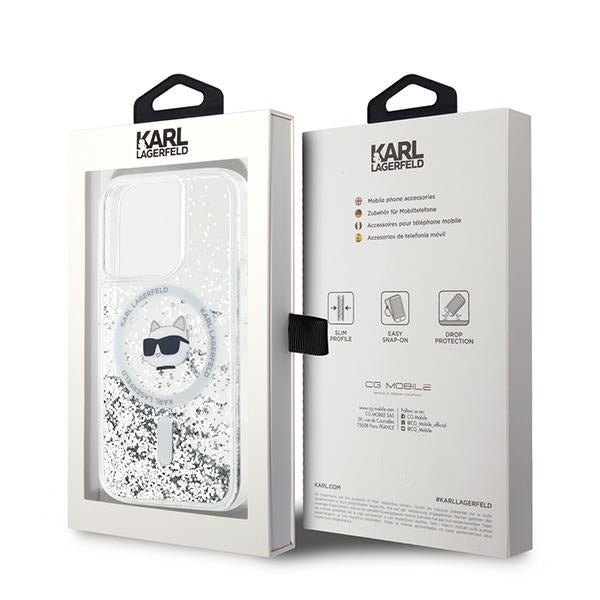 Custodia MagSafe per Apple iPhone 14 Pro Max, Karl Lagerfeld, Liquid Glitter Choupette's Head, Trasparente