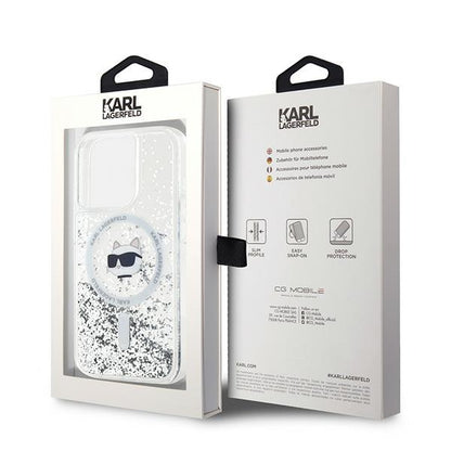 Custodia MagSafe per Apple iPhone 14 Pro Max, Karl Lagerfeld, Liquid Glitter Choupette's Head, Trasparente