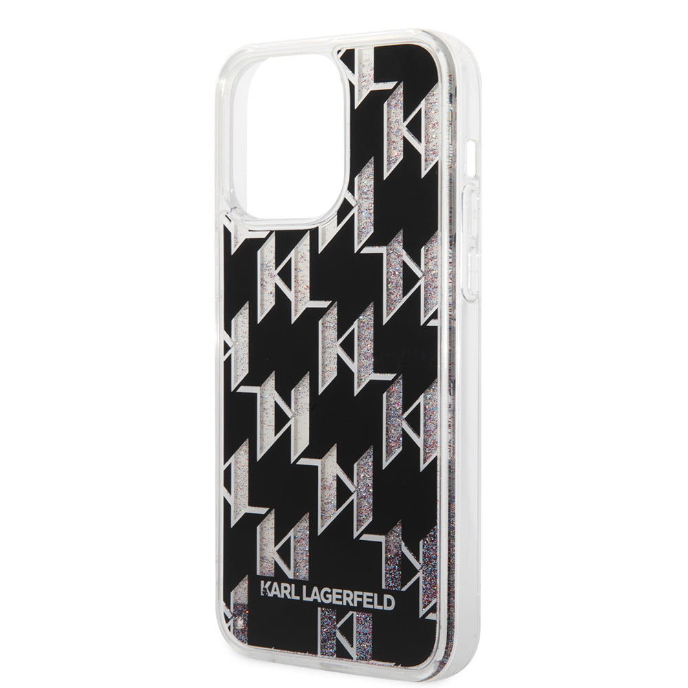 Custodia MagSafe per Apple iPhone 14 Pro Max, Karl Lagerfeld, Monogram Liquid Glitter, Nera
