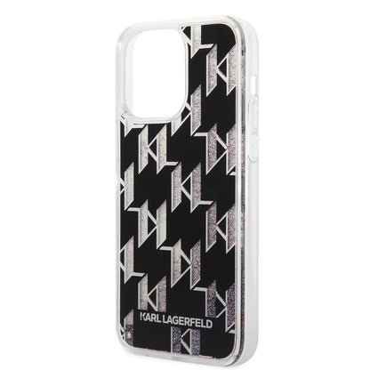 Custodia MagSafe per Apple iPhone 14 Pro Max, Karl Lagerfeld, Monogram Liquid Glitter, Nera