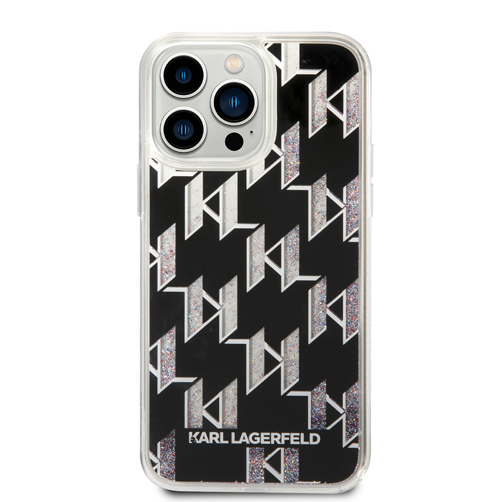 Custodia MagSafe per Apple iPhone 14 Pro Max, Karl Lagerfeld, Monogram Liquid Glitter, Nera