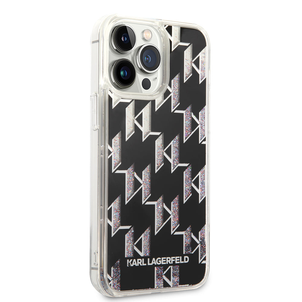 Custodia MagSafe per Apple iPhone 14 Pro Max, Karl Lagerfeld, Monogram Liquid Glitter, Nera