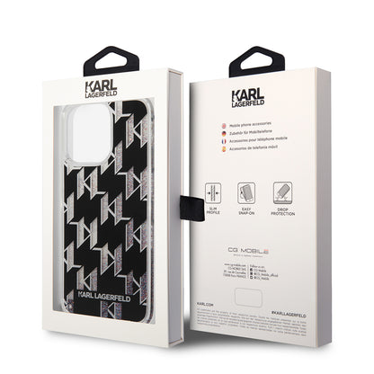 Custodia MagSafe per Apple iPhone 14 Pro Max, Karl Lagerfeld, Monogram Liquid Glitter, Nera