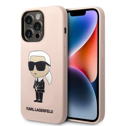 Custodia MagSafe per Apple iPhone 14 Pro Max, Karl Lagerfeld, Silicone Ikonik Karl, Rosa