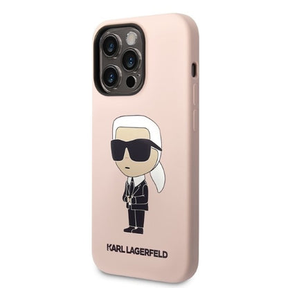 Custodia MagSafe per Apple iPhone 14 Pro Max, Karl Lagerfeld, Silicone Ikonik Karl, Rosa