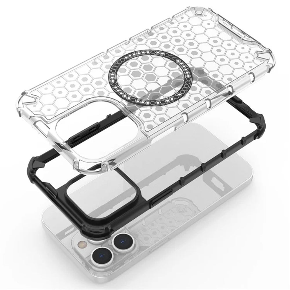 Custodia MagSafe per Apple iPhone 14 Pro, Techsuit, HoneyComb Shield, Bianca