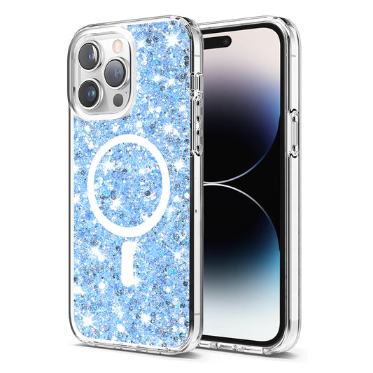 Custodia MagSafe per Apple iPhone 14 Pro, Techsuit, Sparkly Glitter, Blu