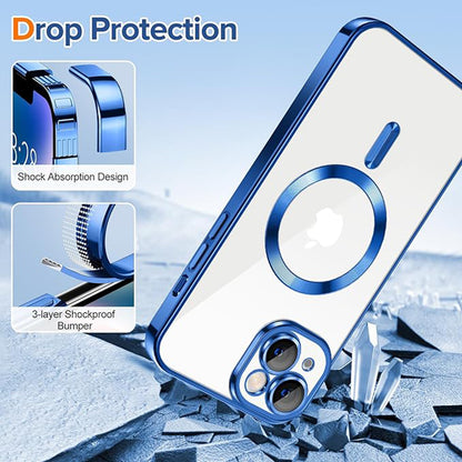 Custodia MagSafe per Apple iPhone 14, Techsuit, Luxury Crystal, Blu Scuro