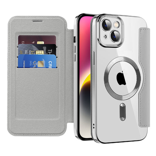 Custodia MagSafe per Apple iPhone 14, Techsuit, SmartMag Book, Grigio
