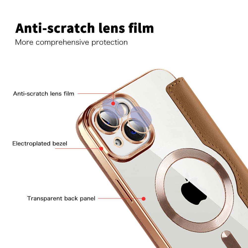 Custodia MagSafe per Apple iPhone 14, Techsuit, SmartMag Book, Marrone