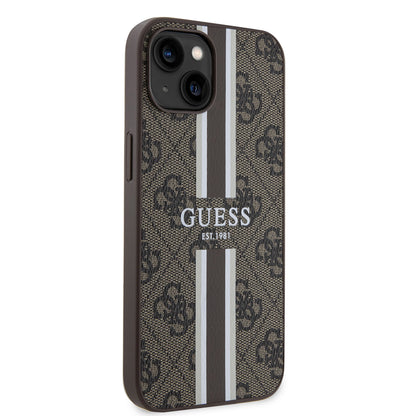 Custodia MagSafe per Apple iPhone 15, Guess, 4G Printed Stripes, Marrone