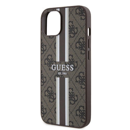 Custodia MagSafe per Apple iPhone 15, Guess, 4G Printed Stripes, Marrone