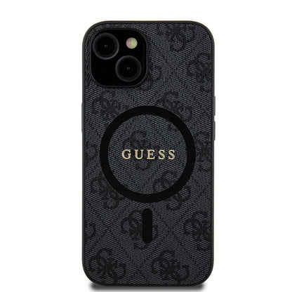 Custodia MagSafe per Apple iPhone 15, Guess, 4G Ring Classic Logo, Nera
