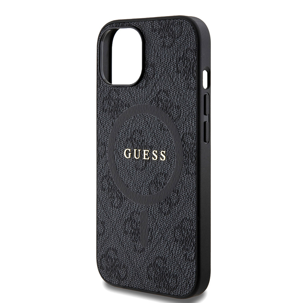 Custodia MagSafe per Apple iPhone 15, Guess, 4G Ring Classic Logo, Nera