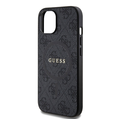 Custodia MagSafe per Apple iPhone 15, Guess, 4G Ring Classic Logo, Nera