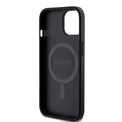 Custodia MagSafe per Apple iPhone 15, Guess, 4G Ring Classic Logo, Nera