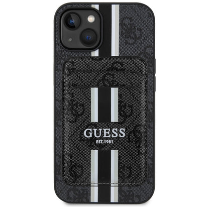 Custodia MagSafe per Apple iPhone 15, Guess, Cardslot 4G Stripes, Nera