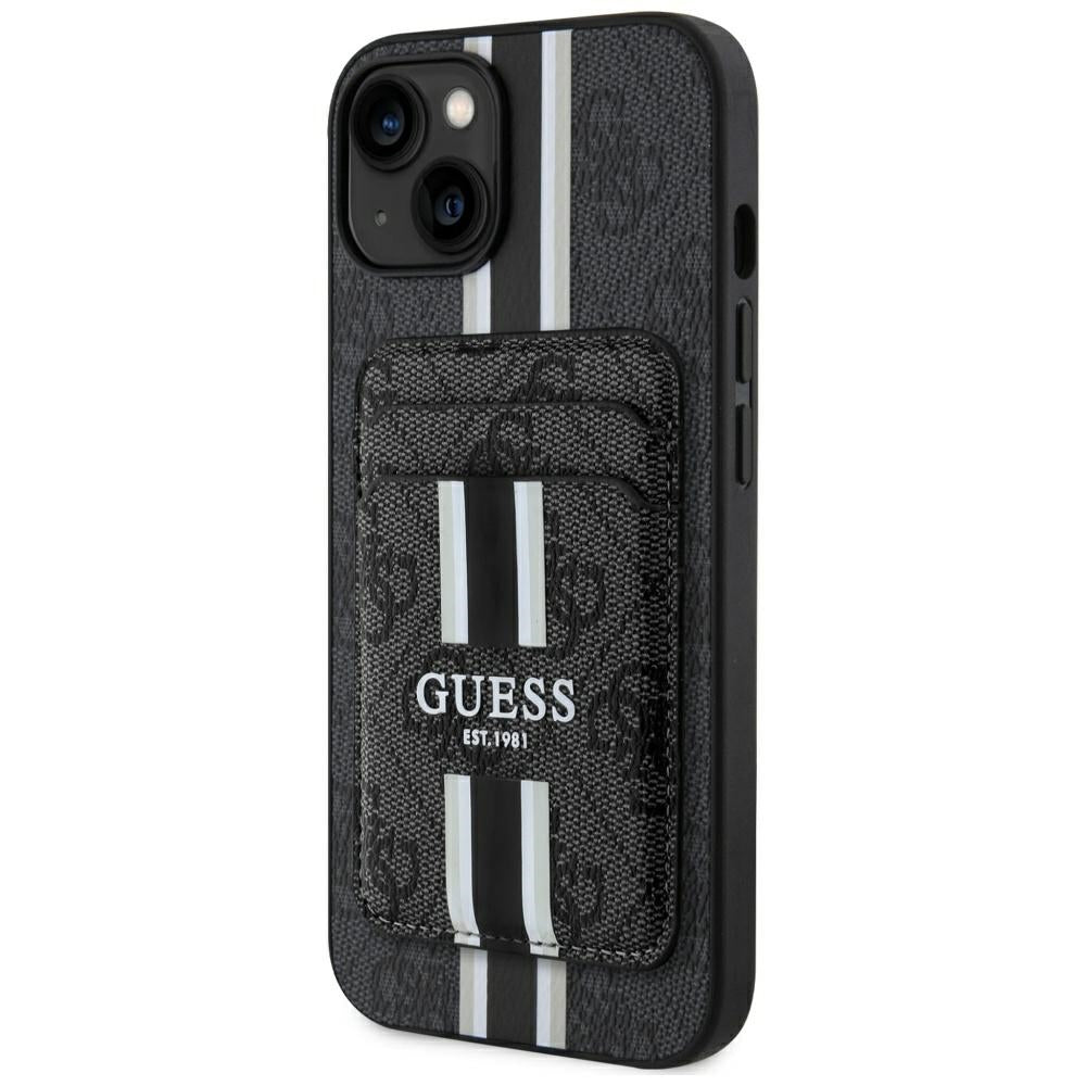 Custodia MagSafe per Apple iPhone 15, Guess, Cardslot 4G Stripes, Nera