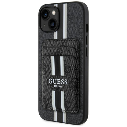 Custodia MagSafe per Apple iPhone 15, Guess, Cardslot 4G Stripes, Nera