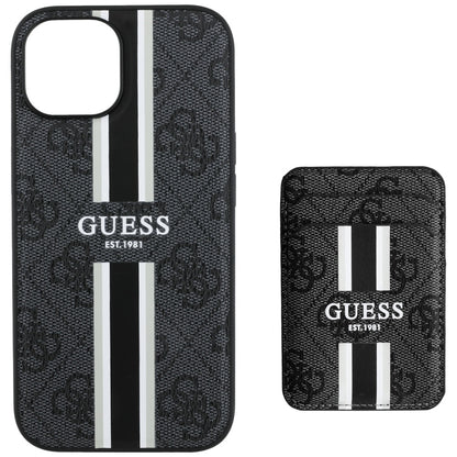 Custodia MagSafe per Apple iPhone 15, Guess, Cardslot 4G Stripes, Nera