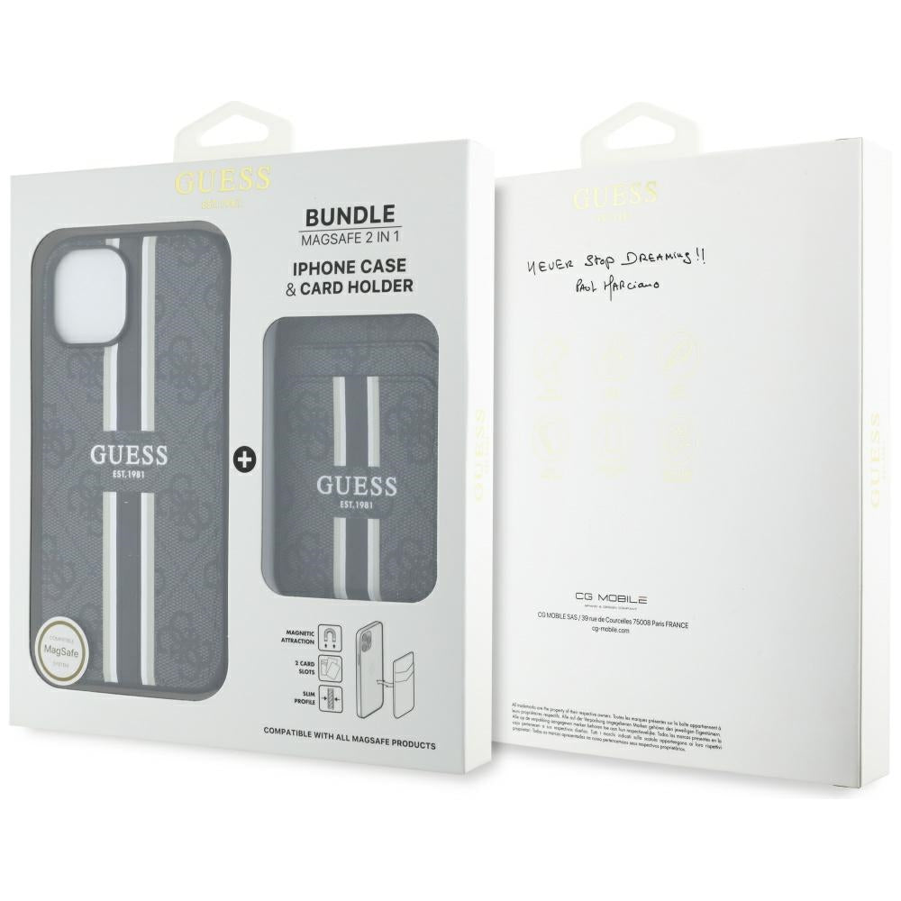Custodia MagSafe per Apple iPhone 15, Guess, Cardslot 4G Stripes, Nera