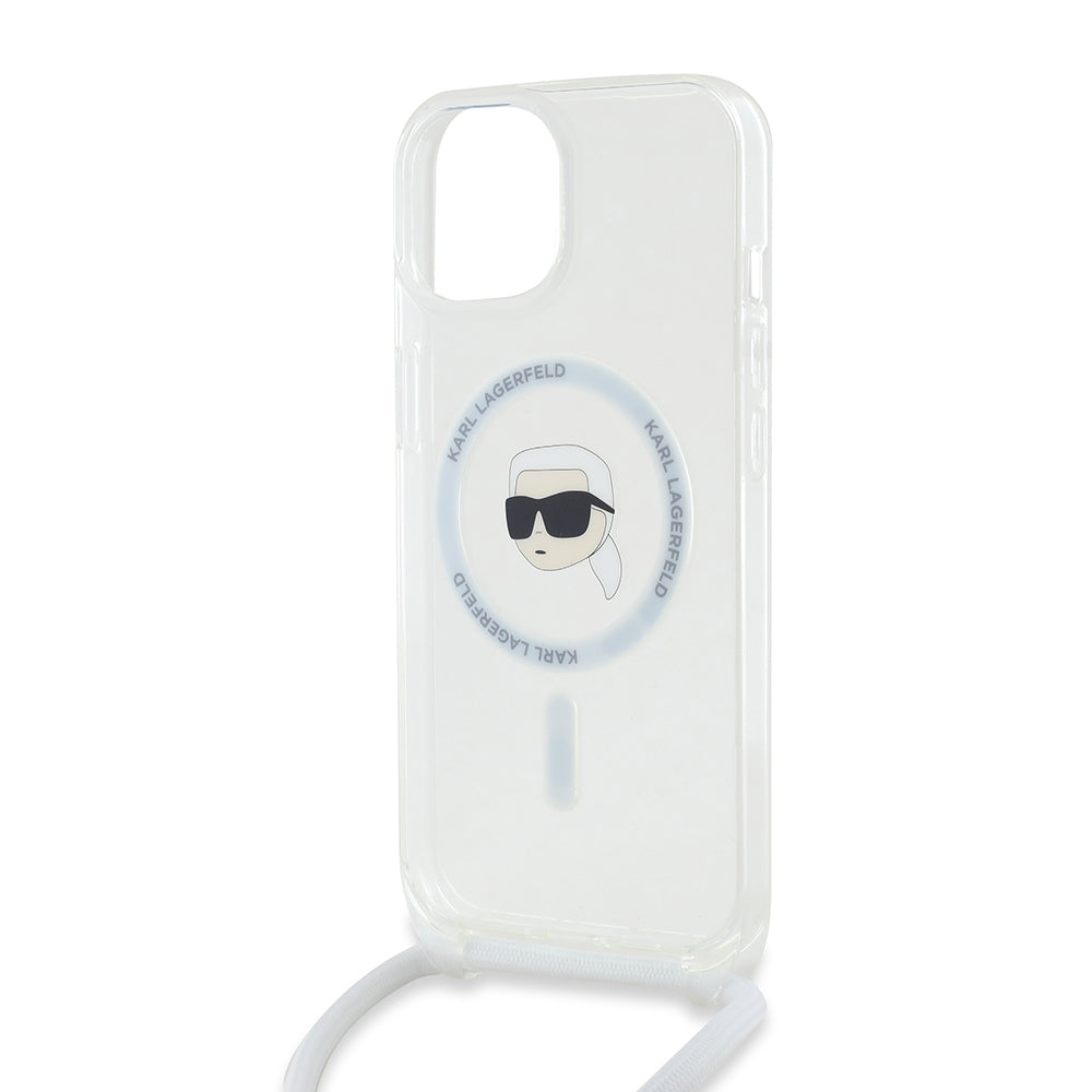 MagSafe Case for Apple iPhone 15, Karl Lagerfeld, IML Crossbody Karl's Head, Transparent