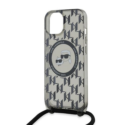 Custodia MagSafe per Apple iPhone 15, Karl Lagerfeld, IML Crossbody Monogram Karl & Choupette's Heads, Nera