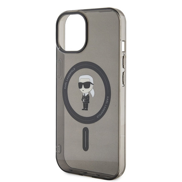 Custodia MagSafe per Apple iPhone 15, Karl Lagerfeld, IML Ikonik Karl, Nera
