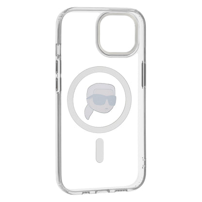 Custodia MagSafe per Apple iPhone 15, Karl Lagerfeld, IML Metal Karl's Head, Bianca