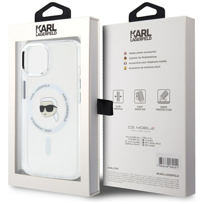 Custodia MagSafe per Apple iPhone 15, Karl Lagerfeld, IML Metal Karl's Head, Bianca