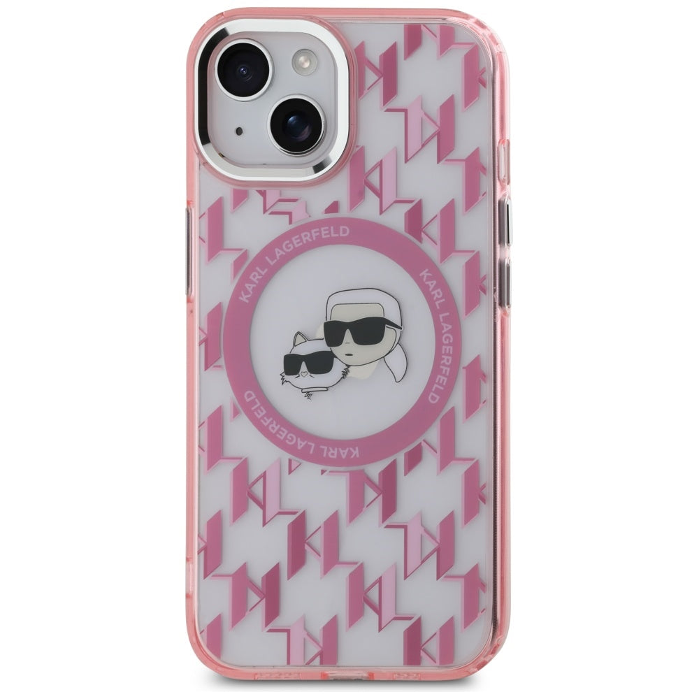 Custodia MagSafe per Apple iPhone 15, Karl Lagerfeld, IML Monogramma Karl & Choupette's Heads, Rosa