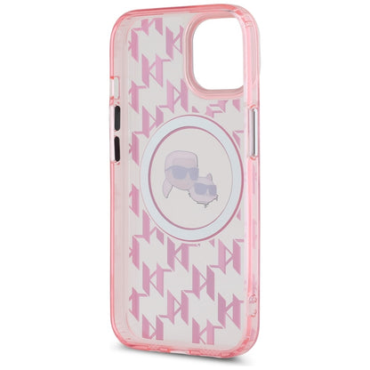 Custodia MagSafe per Apple iPhone 15, Karl Lagerfeld, IML Monogramma Karl & Choupette's Heads, Rosa