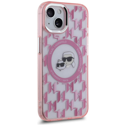 Custodia MagSafe per Apple iPhone 15, Karl Lagerfeld, IML Monogramma Karl & Choupette's Heads, Rosa