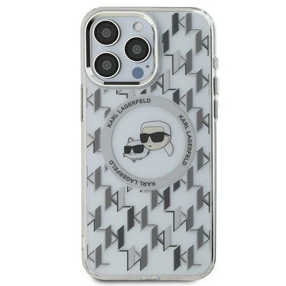 Custodia MagSafe per Apple iPhone 15, Karl Lagerfeld, IML Monogramma Karl & Choupette's Heads, Trasparente