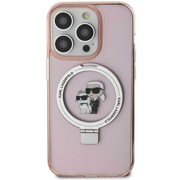 MagSafe Case for Apple iPhone 15, Karl Lagerfeld, Ring Stand Karl & Choupette, Pink