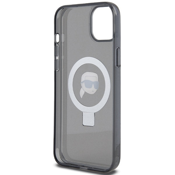 Custodia MagSafe per Apple iPhone 15, Karl Lagerfeld, Ring Stand Karl's Head, Nera