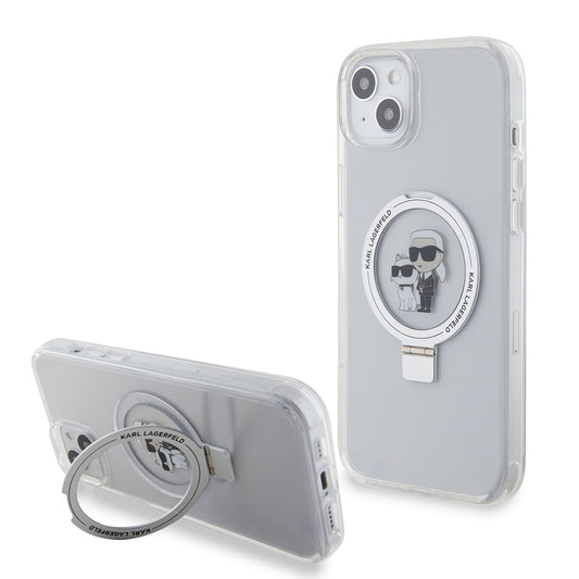 Custodia MagSafe per Apple iPhone 15 Plus, Karl Lagerfeld, Ringstand Karl and Choupette, Bianca