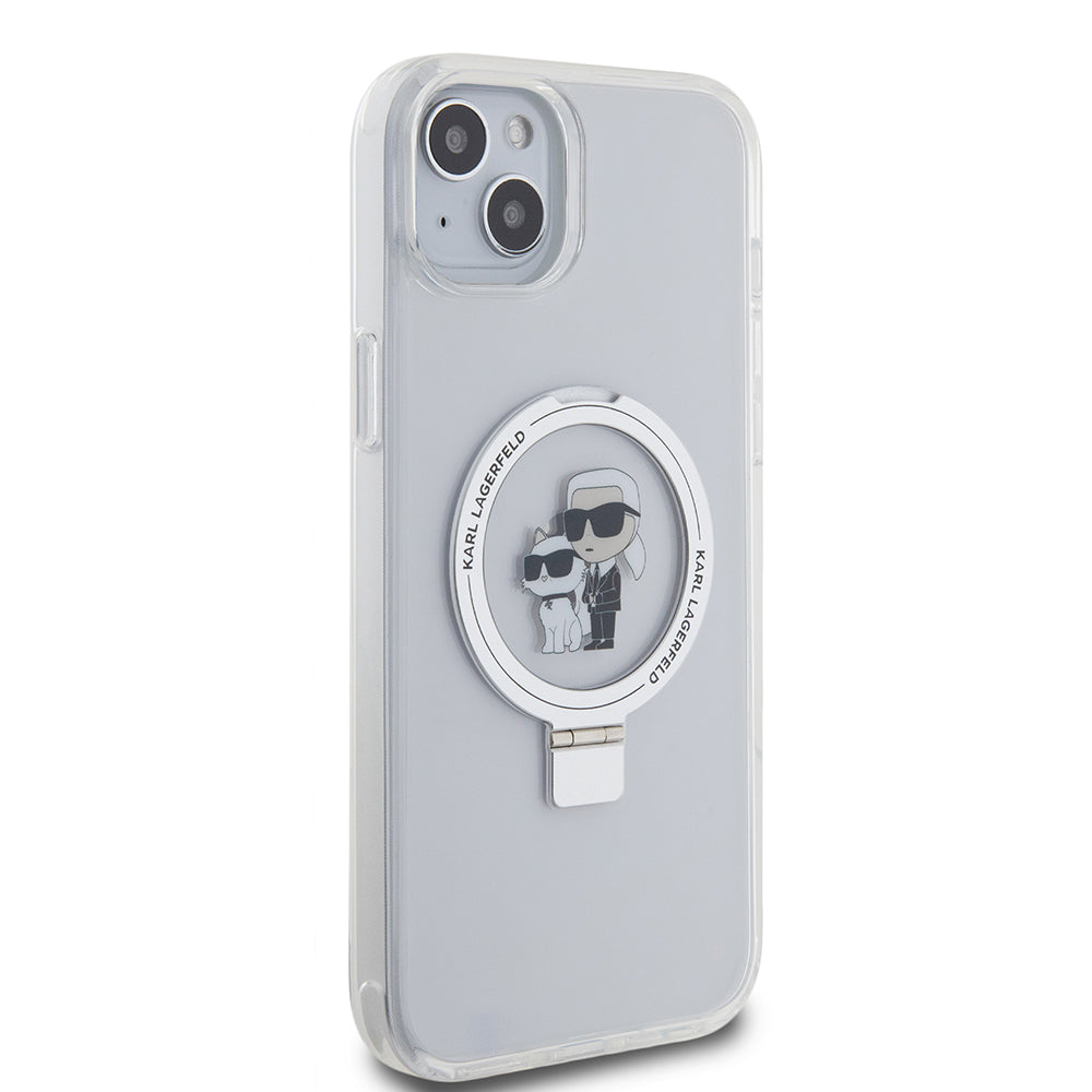 Custodia MagSafe per Apple iPhone 15 Plus, Karl Lagerfeld, Ringstand Karl and Choupette, Bianca