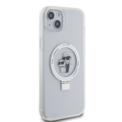 Custodia MagSafe per Apple iPhone 15 Plus, Karl Lagerfeld, Ringstand Karl and Choupette, Bianca