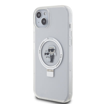 Custodia MagSafe per Apple iPhone 15 Plus, Karl Lagerfeld, Ringstand Karl and Choupette, Bianca