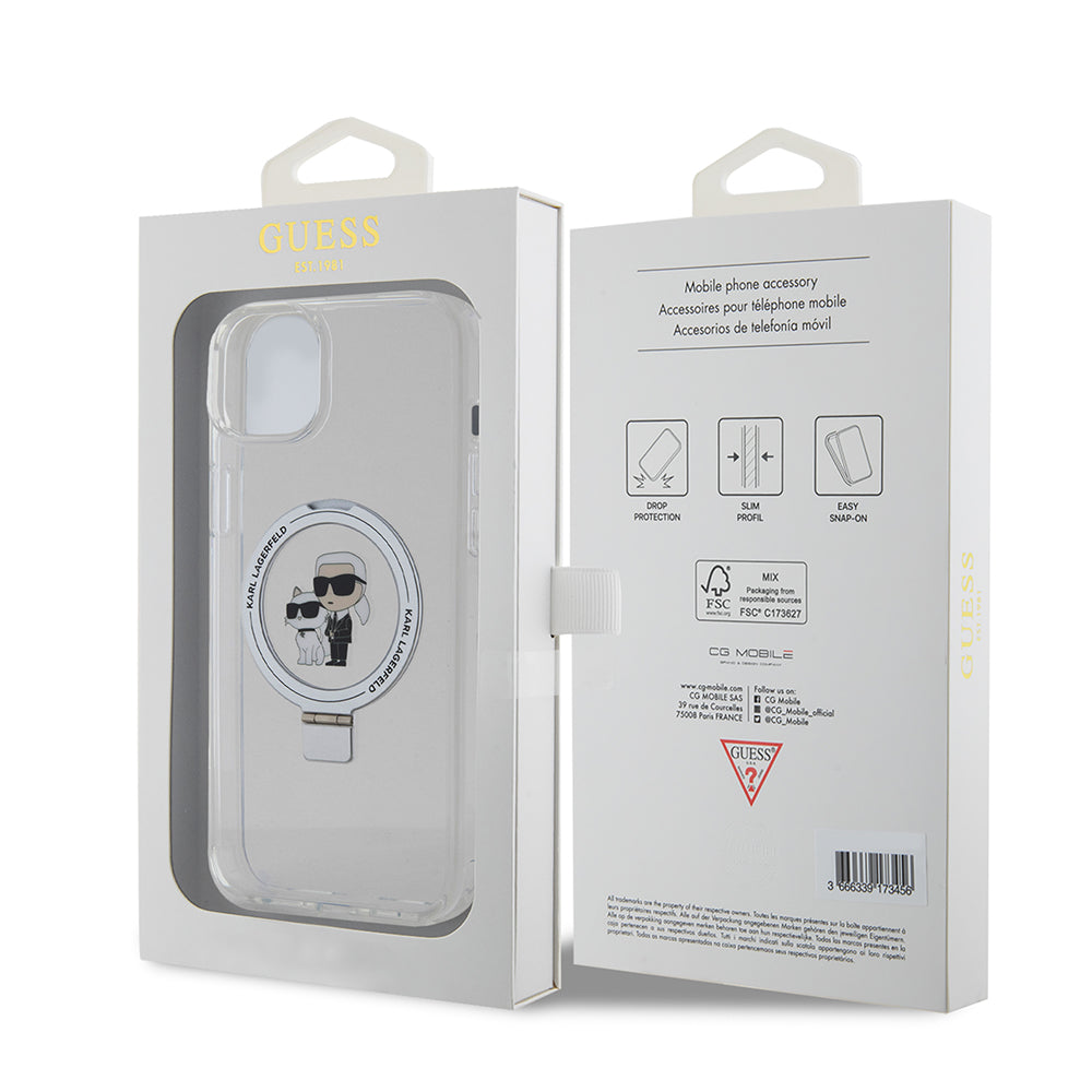 Custodia MagSafe per Apple iPhone 15 Plus, Karl Lagerfeld, Ringstand Karl and Choupette, Bianca
