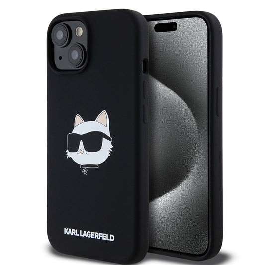 Custodia MagSafe per Apple iPhone 15, Karl Lagerfeld, Silicone Choupette's Head, Nera