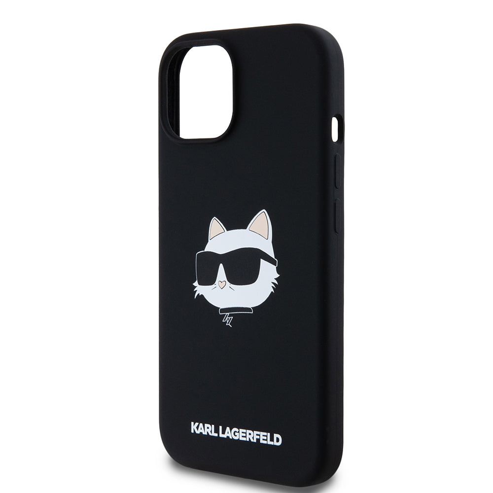 Custodia MagSafe per Apple iPhone 15, Karl Lagerfeld, Silicone Choupette's Head, Nera